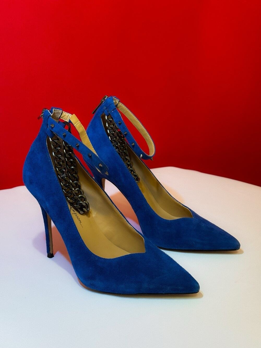 US 8.5  Jessica Simpson Blue Pumps Genuine Leather Suede Stiletto Pointy Toe